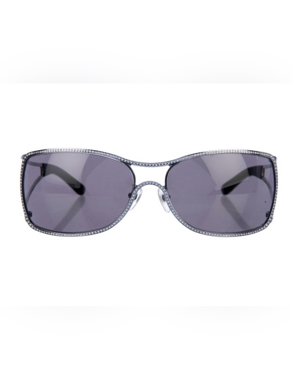 Valentino Silver Crystal-Trim Oval Sunglasses with Gray Lenses
